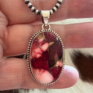 ❤️ Red Dahlia Kingman Turquoise Statement Pendant 925 Navajo Style 9.7 Gm 1.75”L